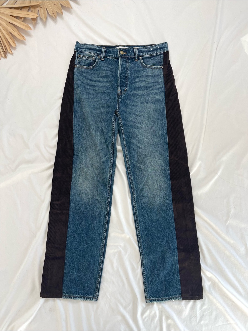 Madewell x Kaihara Pieced Wide Barrel Leg Denim Brown Corduroy Jeans Size 26 - Picture 4 of 11